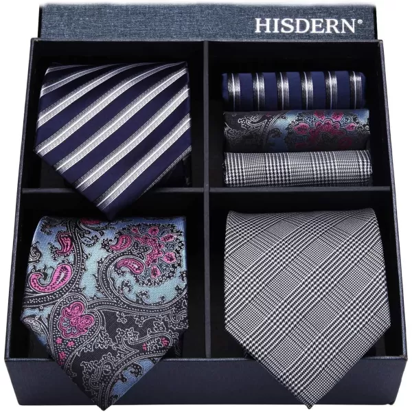 HISDERN Mens Ties and Pocket Square Set Business Elegant Ties for Men Classic Lot 3 Pcs Wedding Party Neckties &amp; Handkerchief