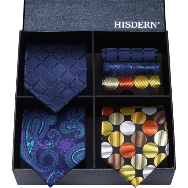 HISDERN Mens Ties and Pocket Square Set Business Elegant Ties for Men Classic Lot 3 Pcs Wedding Party Neckties &amp; Handkerchief