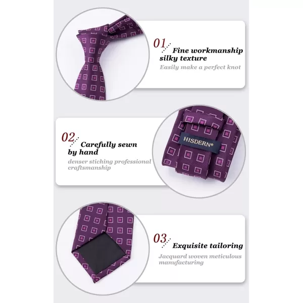 HISDERN Mens Ties for Men Formal Tie with Pocket Square Set Tie Handkerchief Necktie for Men Wedding Party Business