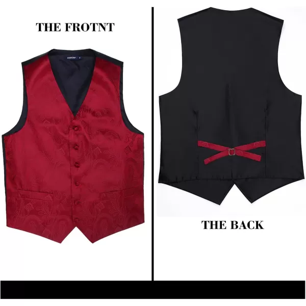 HISDERN Mens Vest Tie Set 3PC Formal Waistcoat Paisley Floral Jacquard Necktie Pocket Square Suit Vests Wedding Party