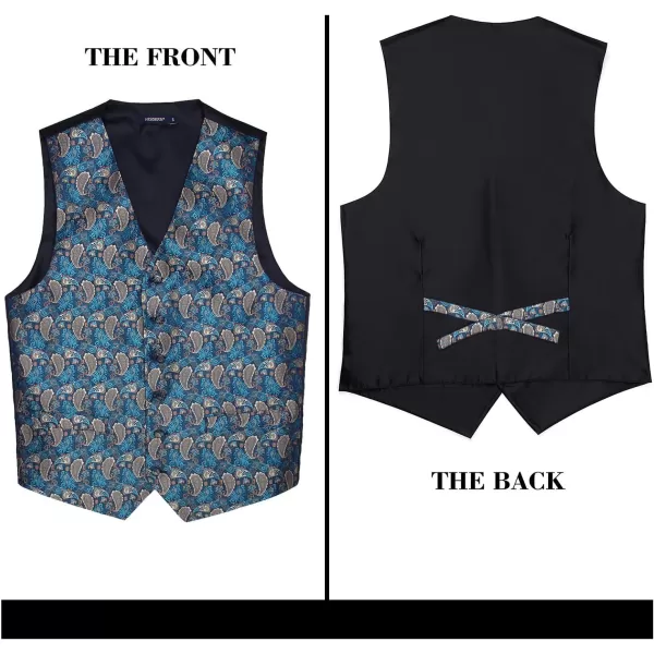 HISDERN Mens Vest Tie Set 3PC Formal Waistcoat Paisley Floral Jacquard Necktie Pocket Square Suit Vests Wedding Party