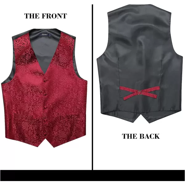 HISDERN Mens Vest Tie Set 3PC Formal Waistcoat Paisley Floral Jacquard Necktie Pocket Square Suit Vests Wedding Party