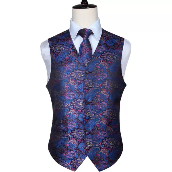 HISDERN Mens Vest Tie Set 3PC Formal Waistcoat Paisley Floral Jacquard Necktie Pocket Square Suit Vests Wedding Party