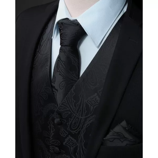 HISDERN Mens Vest Tie Set 3PC Formal Waistcoat Paisley Floral Jacquard Necktie Pocket Square Suit Vests Wedding Party