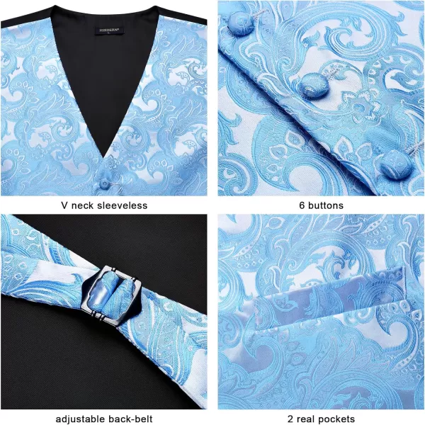 HISDERN Mens Vest Tie Set 3PC Formal Waistcoat Paisley Floral Jacquard Necktie Pocket Square Suit Vests Wedding Party