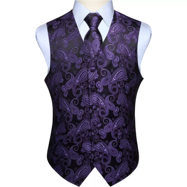 HISDERN Mens Vest Tie Set 3PC Formal Waistcoat Paisley Floral Jacquard Necktie Pocket Square Suit Vests Wedding Party