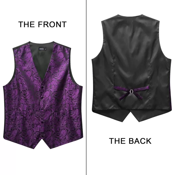 HISDERN Mens Vest Tie Set 3PC Formal Waistcoat Paisley Floral Jacquard Necktie Pocket Square Suit Vests Wedding Party