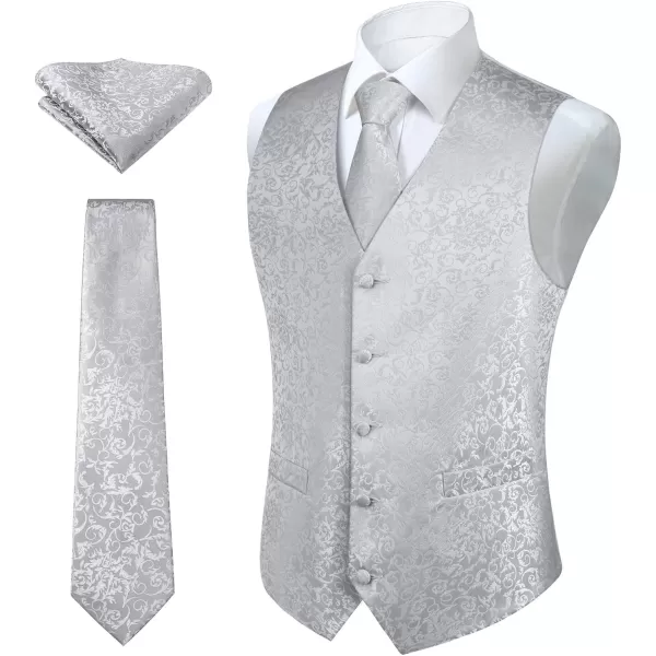 HISDERN Mens Vest Tie Set 3PC Formal Waistcoat Paisley Floral Jacquard Necktie Pocket Square Suit Vests Wedding Party