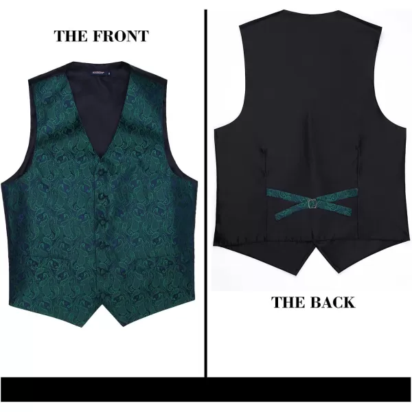 HISDERN Mens Vest Tie Set 3PC Formal Waistcoat Paisley Floral Jacquard Necktie Pocket Square Suit Vests Wedding Party