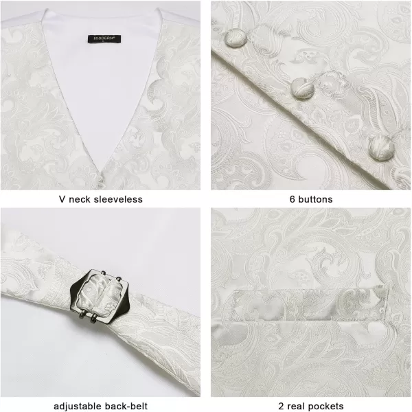 HISDERN Mens Vest Tie Set 3PC Formal Waistcoat Paisley Floral Jacquard Necktie Pocket Square Suit Vests Wedding Party