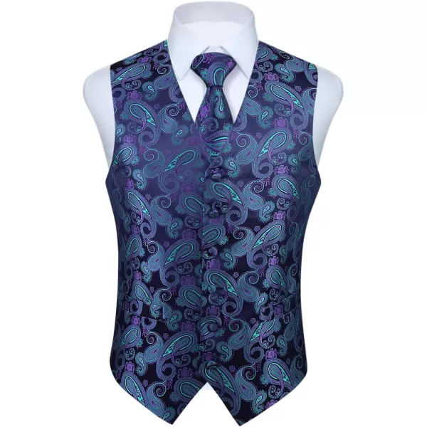 HISDERN Mens Vest Tie Set 3PC Formal Waistcoat Paisley Floral Jacquard Necktie Pocket Square Suit Vests Wedding Party