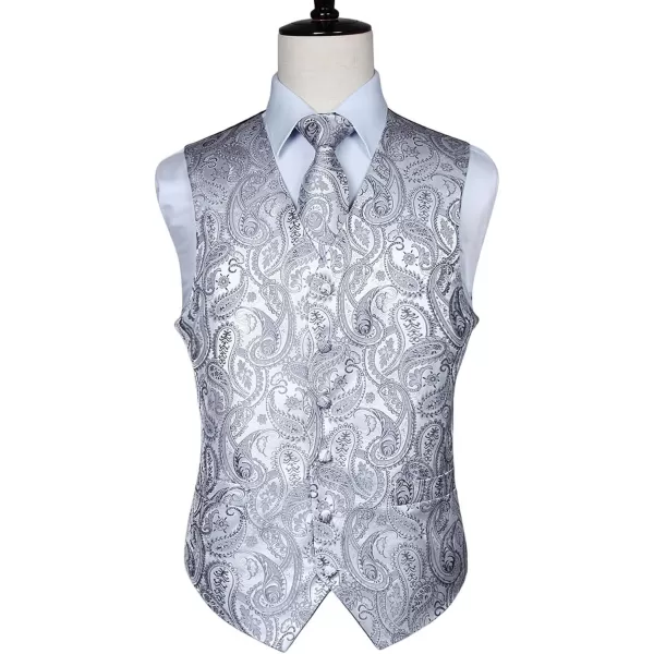 HISDERN Mens Vest Tie Set 3PC Formal Waistcoat Paisley Floral Jacquard Necktie Pocket Square Suit Vests Wedding Party