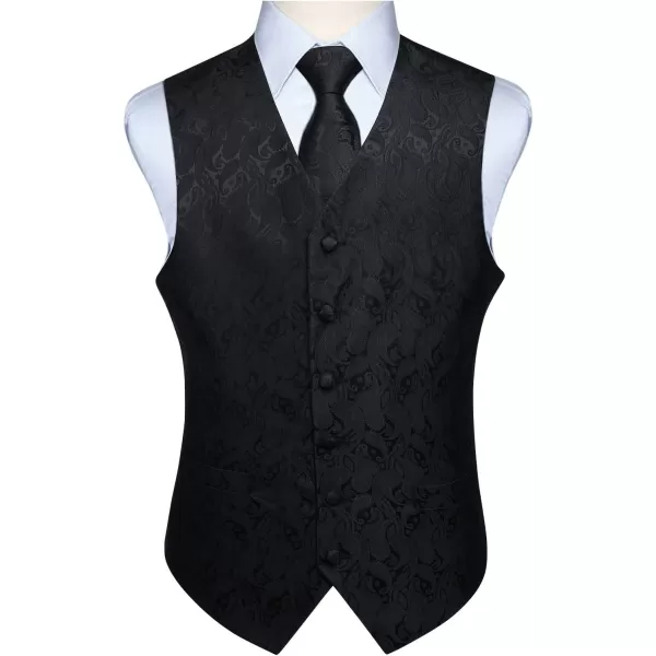 HISDERN Mens Vest Tie Set 3PC Formal Waistcoat Paisley Floral Jacquard Necktie Pocket Square Suit Vests Wedding Party