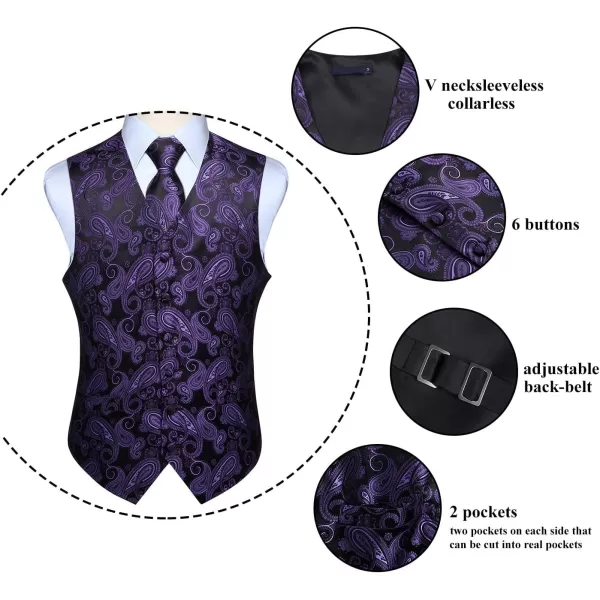 HISDERN Mens Vest Tie Set 3PC Formal Waistcoat Paisley Floral Jacquard Necktie Pocket Square Suit Vests Wedding Party