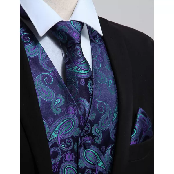 HISDERN Mens Vest Tie Set 3PC Formal Waistcoat Paisley Floral Jacquard Necktie Pocket Square Suit Vests Wedding Party