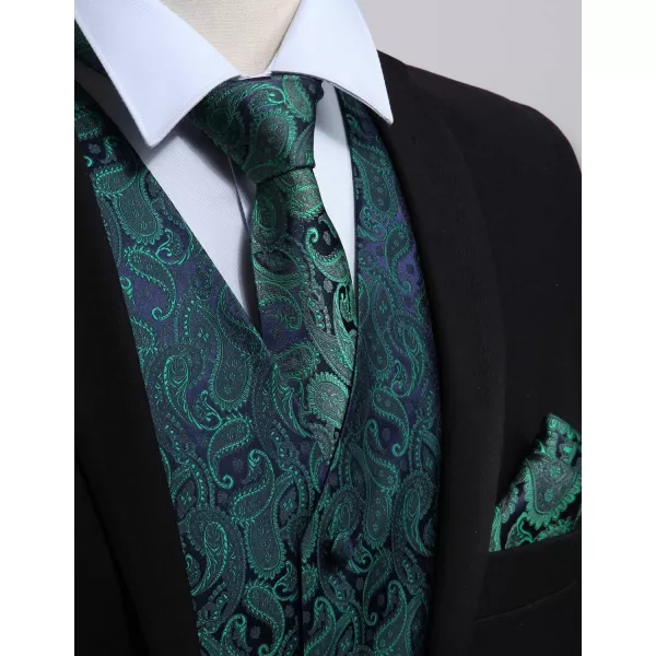 HISDERN Mens Vest Tie Set 3PC Formal Waistcoat Paisley Floral Jacquard Necktie Pocket Square Suit Vests Wedding Party