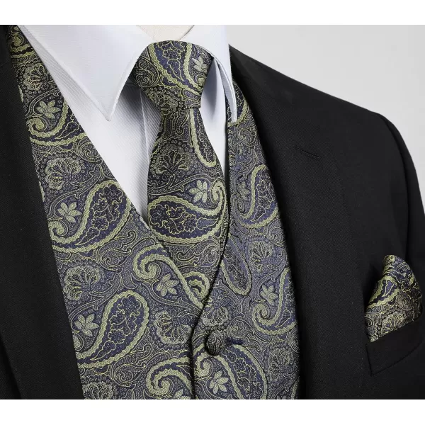 HISDERN Mens Vest Tie Set 3PC Formal Waistcoat Paisley Floral Jacquard Necktie Pocket Square Suit Vests Wedding Party