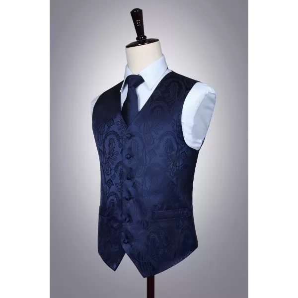 HISDERN Mens Vest Tie Set 3PC Formal Waistcoat Paisley Floral Jacquard Necktie Pocket Square Suit Vests Wedding Party