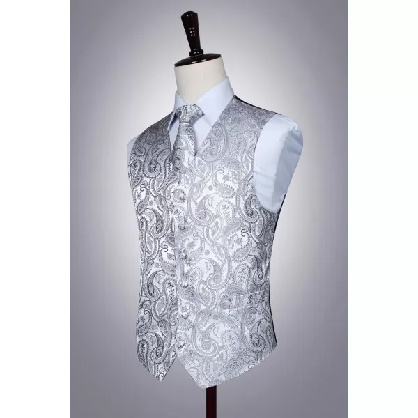 HISDERN Mens Vest Tie Set 3PC Formal Waistcoat Paisley Floral Jacquard Necktie Pocket Square Suit Vests Wedding Party