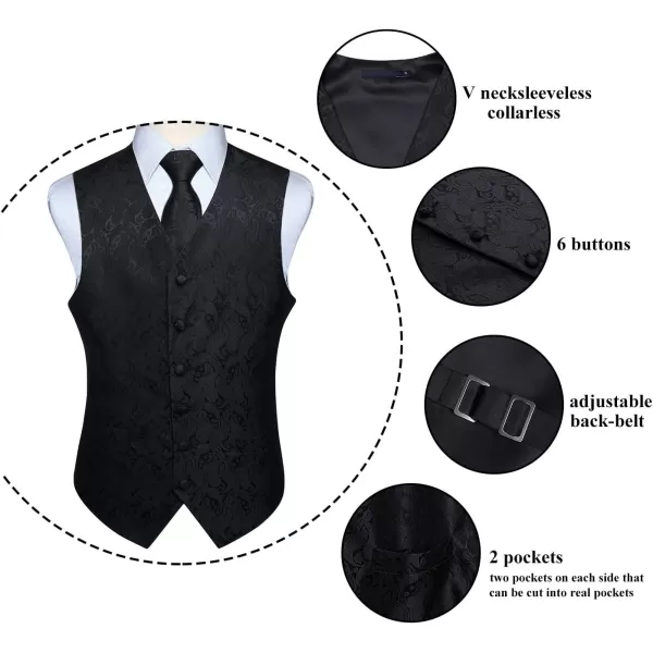 HISDERN Mens Vest Tie Set 3PC Formal Waistcoat Paisley Floral Jacquard Necktie Pocket Square Suit Vests Wedding Party