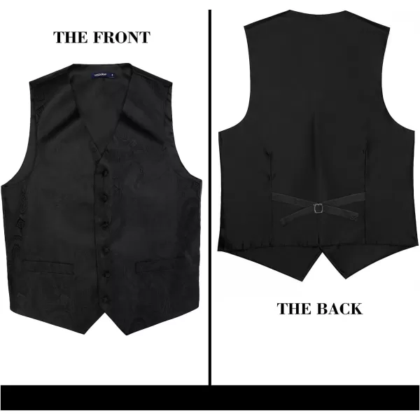HISDERN Mens Vest Tie Set 3PC Formal Waistcoat Paisley Floral Jacquard Necktie Pocket Square Suit Vests Wedding Party