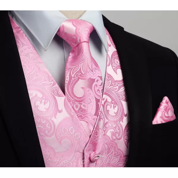 HISDERN Mens Vest Tie Set 3PC Formal Waistcoat Paisley Floral Jacquard Necktie Pocket Square Suit Vests Wedding Party