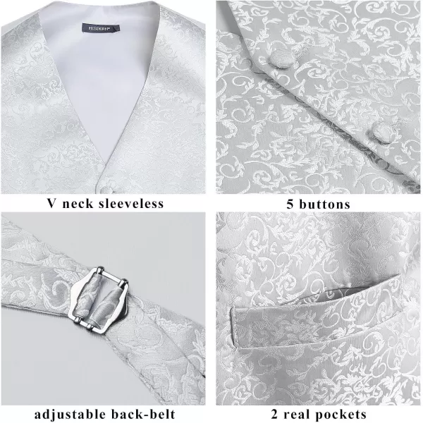 HISDERN Mens Vest Tie Set 3PC Formal Waistcoat Paisley Floral Jacquard Necktie Pocket Square Suit Vests Wedding Party