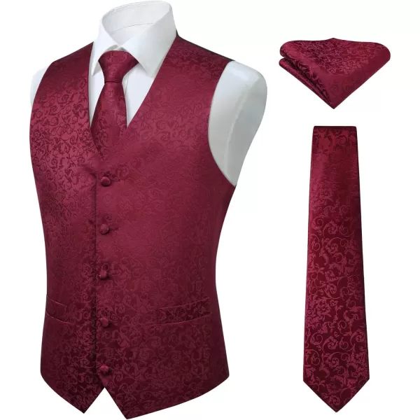 HISDERN Mens Vest Tie Set 3PC Formal Waistcoat Paisley Floral Jacquard Necktie Pocket Square Suit Vests Wedding Party