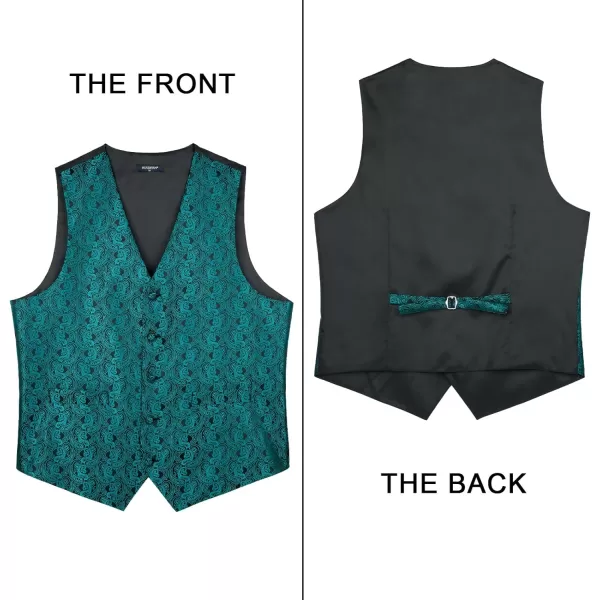 HISDERN Mens Vest Tie Set 3PC Formal Waistcoat Paisley Floral Jacquard Necktie Pocket Square Suit Vests Wedding Party
