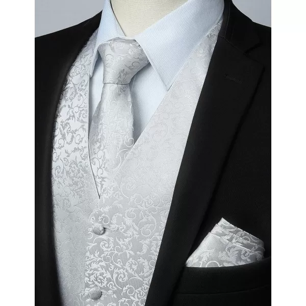 HISDERN Mens Vest Tie Set 3PC Formal Waistcoat Paisley Floral Jacquard Necktie Pocket Square Suit Vests Wedding Party