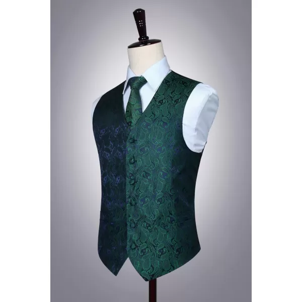 HISDERN Mens Vest Tie Set 3PC Formal Waistcoat Paisley Floral Jacquard Necktie Pocket Square Suit Vests Wedding Party