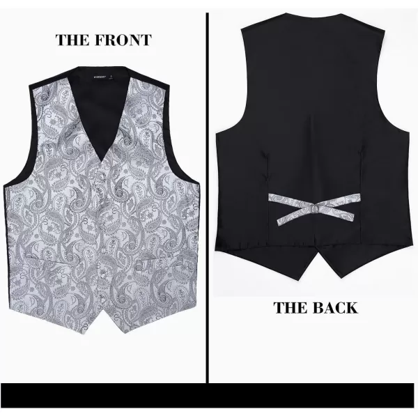 HISDERN Mens Vest Tie Set 3PC Formal Waistcoat Paisley Floral Jacquard Necktie Pocket Square Suit Vests Wedding Party