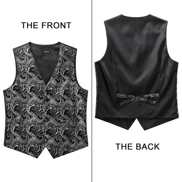 HISDERN Mens Vest Tie Set 3PC Formal Waistcoat Paisley Floral Jacquard Necktie Pocket Square Suit Vests Wedding Party