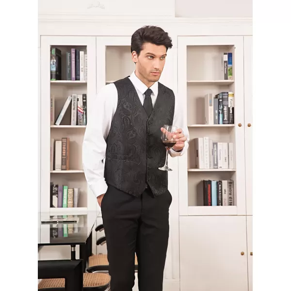 HISDERN Mens Vest Tie Set 3PC Formal Waistcoat Paisley Floral Jacquard Necktie Pocket Square Suit Vests Wedding Party