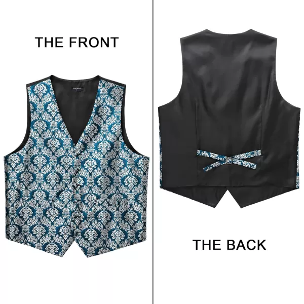 HISDERN Mens Vest Tie Set 3PC Formal Waistcoat Paisley Floral Jacquard Necktie Pocket Square Suit Vests Wedding Party