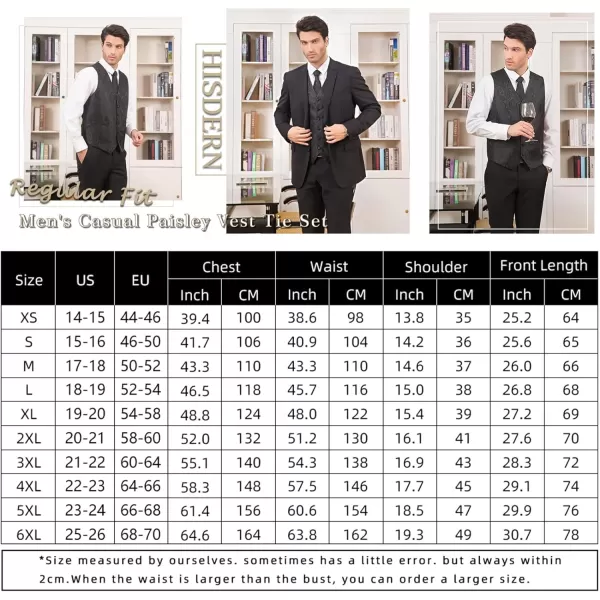 HISDERN Mens Vest Tie Set 3PC Formal Waistcoat Paisley Floral Jacquard Necktie Pocket Square Suit Vests Wedding Party