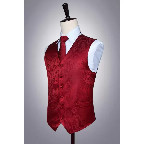 HISDERN Mens Vest Tie Set 3PC Formal Waistcoat Paisley Floral Jacquard Necktie Pocket Square Suit Vests Wedding Party