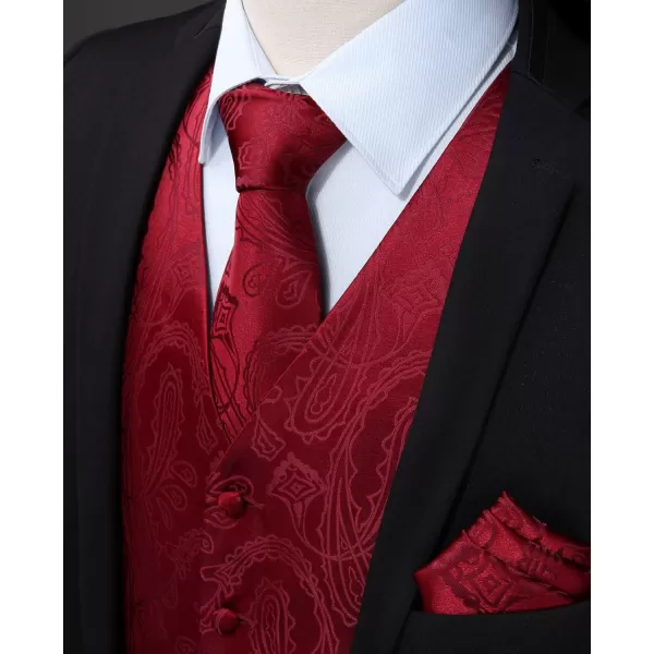 HISDERN Mens Vest Tie Set 3PC Formal Waistcoat Paisley Floral Jacquard Necktie Pocket Square Suit Vests Wedding Party
