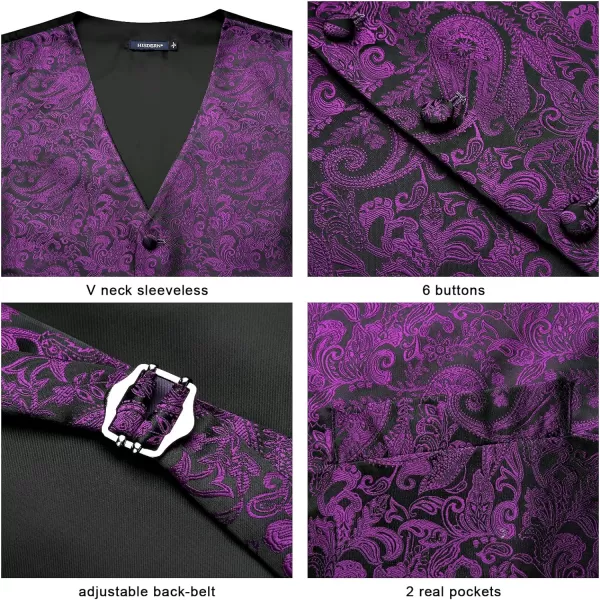 HISDERN Mens Vest Tie Set 3PC Formal Waistcoat Paisley Floral Jacquard Necktie Pocket Square Suit Vests Wedding Party
