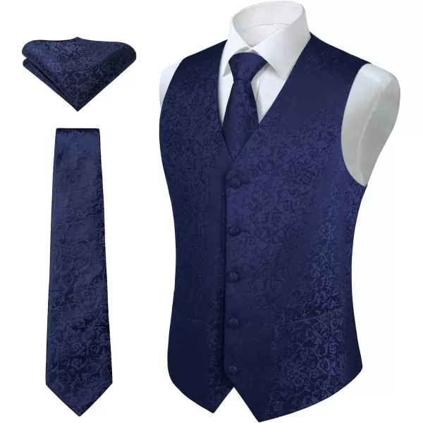 HISDERN Mens Vest Tie Set 3PC Formal Waistcoat Paisley Floral Jacquard Necktie Pocket Square Suit Vests Wedding Party