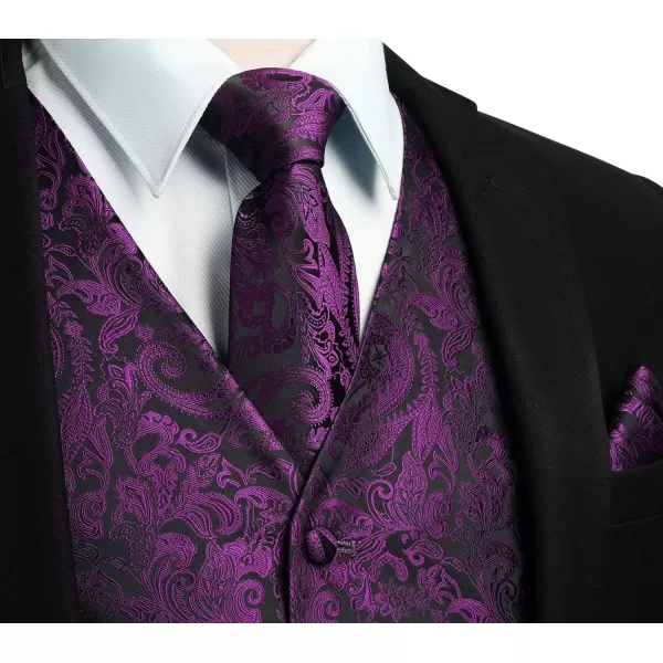 HISDERN Mens Vest Tie Set 3PC Formal Waistcoat Paisley Floral Jacquard Necktie Pocket Square Suit Vests Wedding Party