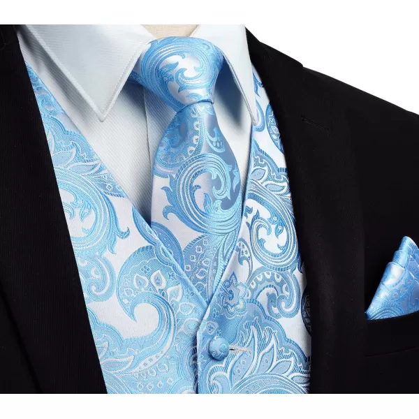HISDERN Mens Vest Tie Set 3PC Formal Waistcoat Paisley Floral Jacquard Necktie Pocket Square Suit Vests Wedding Party