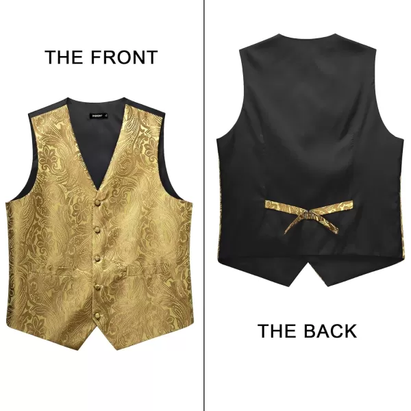 HISDERN Mens Vest Tie Set 3PC Formal Waistcoat Paisley Floral Jacquard Necktie Pocket Square Suit Vests Wedding Party