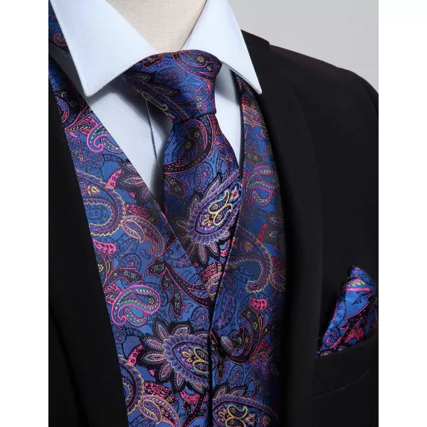 HISDERN Mens Vest Tie Set 3PC Formal Waistcoat Paisley Floral Jacquard Necktie Pocket Square Suit Vests Wedding Party