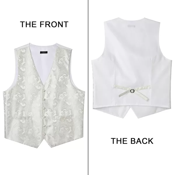HISDERN Mens Vest Tie Set 3PC Formal Waistcoat Paisley Floral Jacquard Necktie Pocket Square Suit Vests Wedding Party