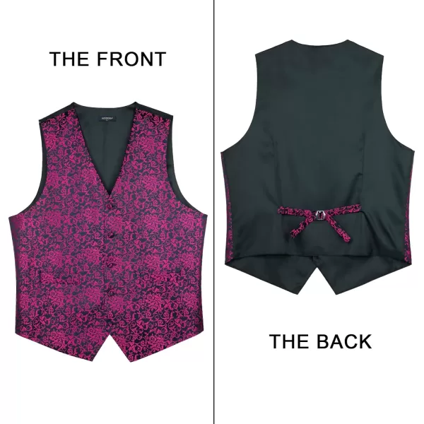 HISDERN Mens Vest Tie Set 3PC Formal Waistcoat Paisley Floral Jacquard Necktie Pocket Square Suit Vests Wedding Party