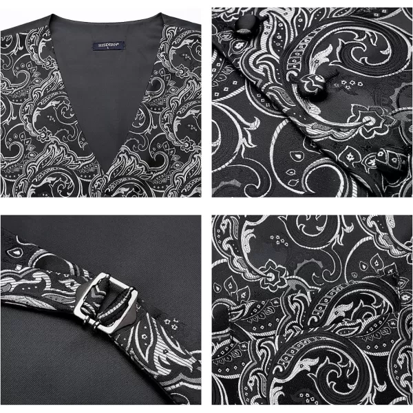 HISDERN Mens Vest Tie Set 3PC Formal Waistcoat Paisley Floral Jacquard Necktie Pocket Square Suit Vests Wedding Party