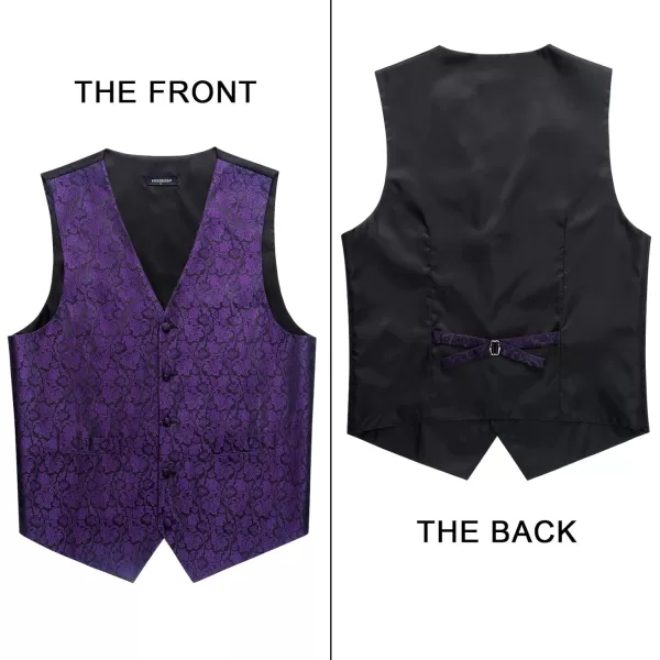 HISDERN Mens Vest Tie Set 3PC Formal Waistcoat Paisley Floral Jacquard Necktie Pocket Square Suit Vests Wedding Party