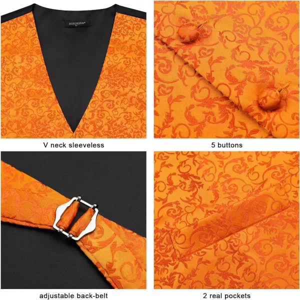 HISDERN Mens Vest Tie Set 3PC Formal Waistcoat Paisley Floral Jacquard Necktie Pocket Square Suit Vests Wedding Party