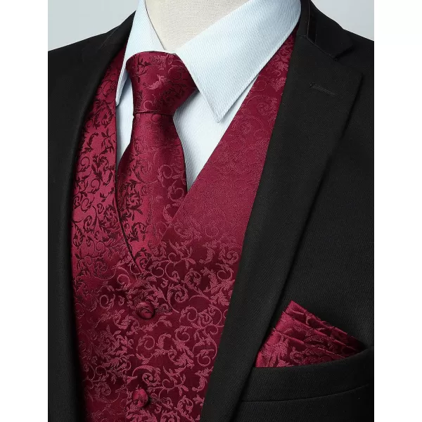 HISDERN Mens Vest Tie Set 3PC Formal Waistcoat Paisley Floral Jacquard Necktie Pocket Square Suit Vests Wedding Party